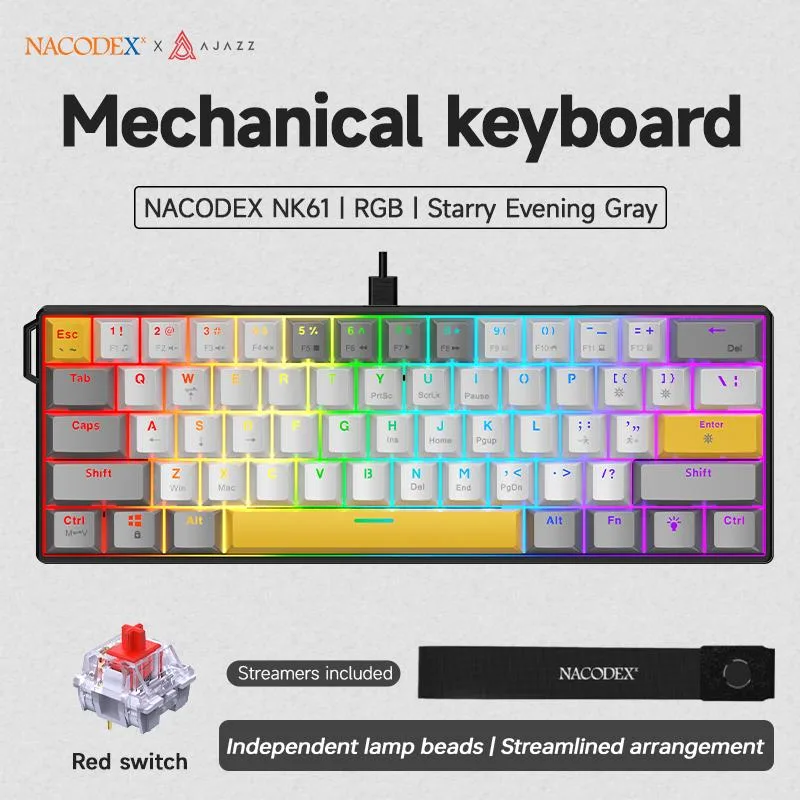 Ajazz Ajazz NK61 61-key RGB wired gaming keyboard Black gray yellow — photo du produit