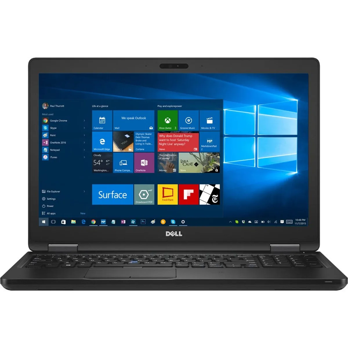Black Dell Latitude E5580 laptop closed, 15 inch screen, matte finish