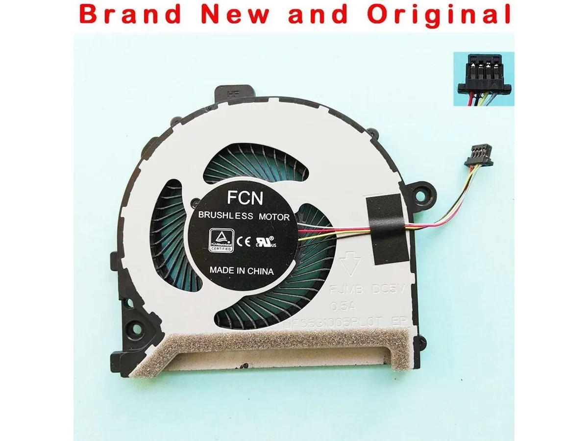 Small black CPU cooling fan with silver heatsink and power connector