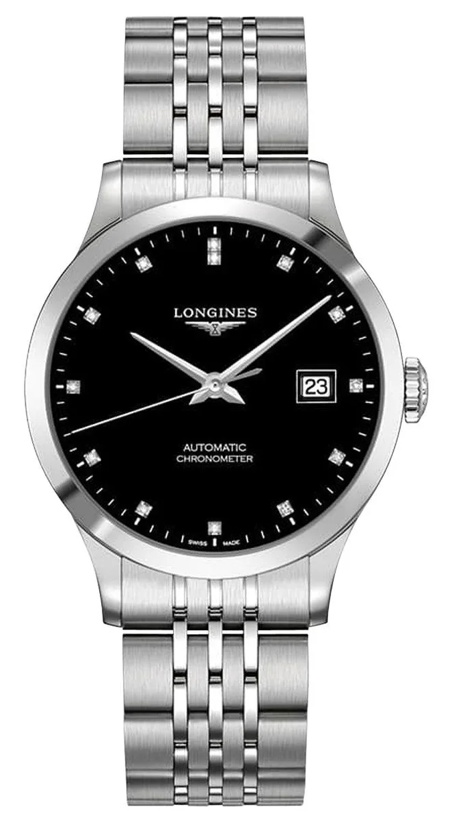 Longines Longines Record Automatic COSC 38.5 mm Black Dial Diamonds L2.820.4.57.6 watch — product photo
