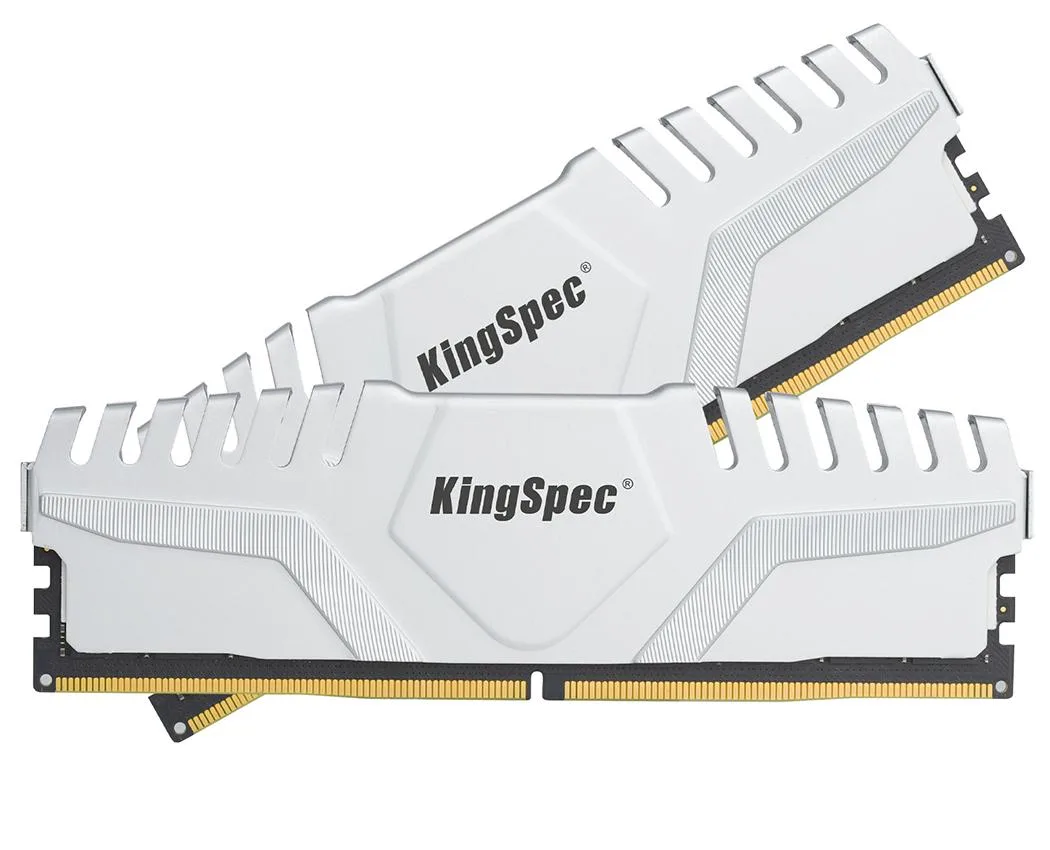 Two white rectangular DDR5 modules with silver heatsinks side by side