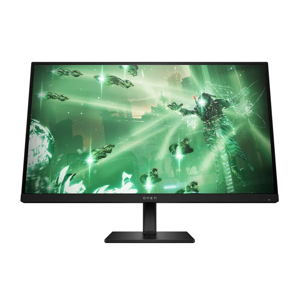 Black 27 inch QHD gaming monitor with 3 sided borderless bezel and adjustable stand