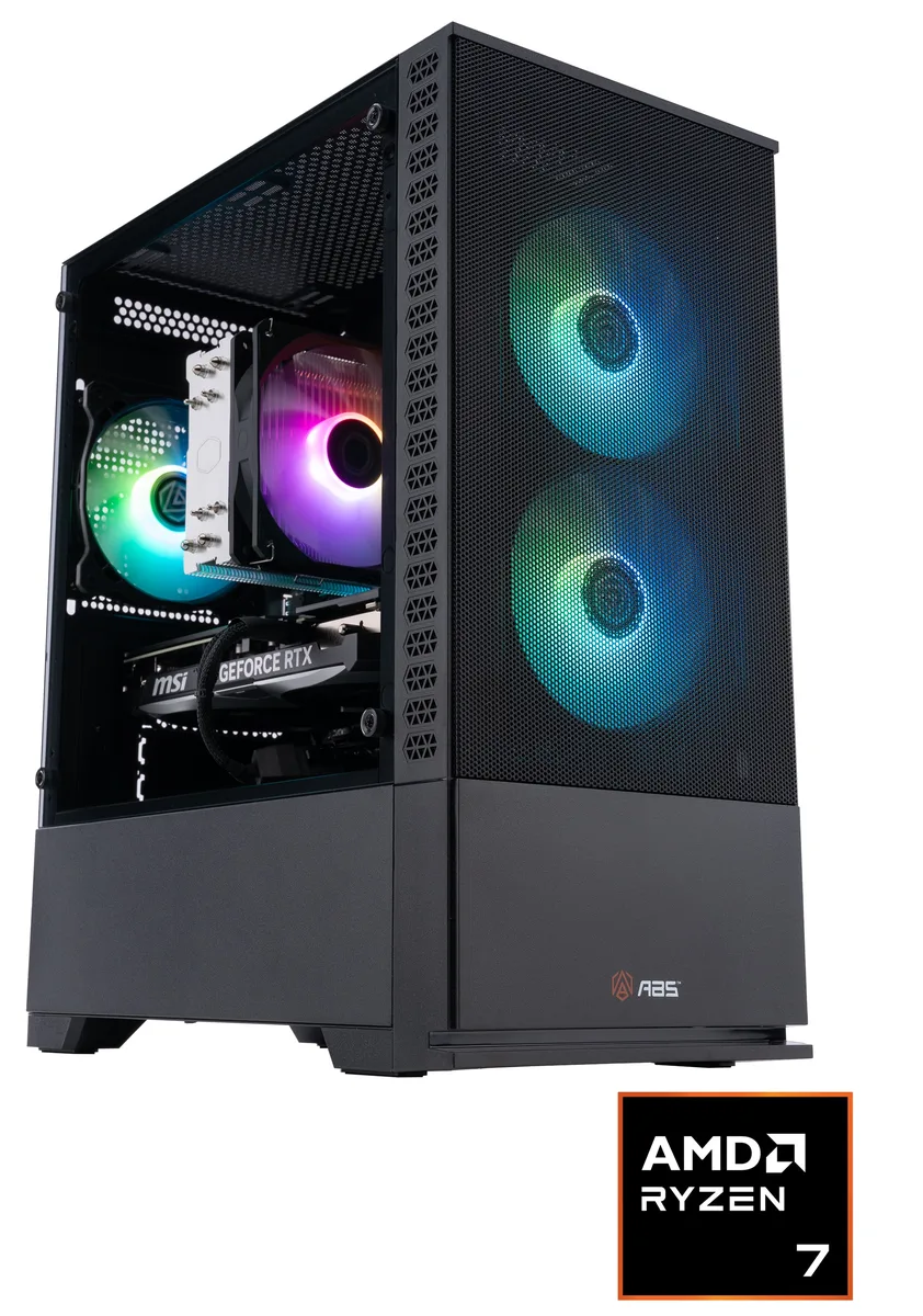 Black mATX gaming desktop with RGB memory and air cooler
