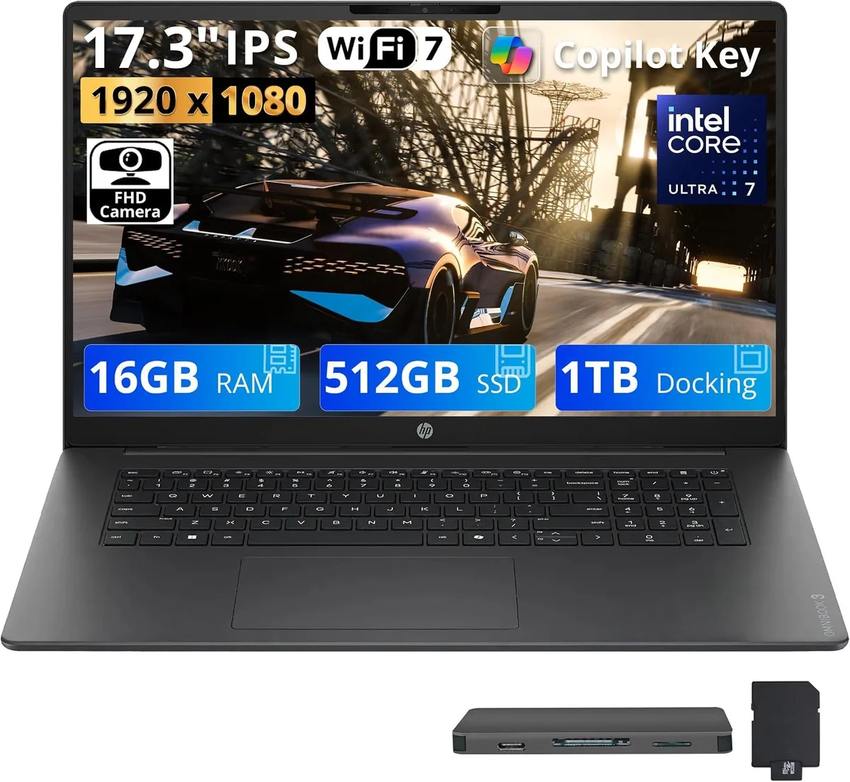 HP HP OmniBook 3 17.3" FHD IPS Business Laptop Core Ultra 7 255U 16GB DDR5 1.5TB Storage Mica Silver — fotografija proizvoda