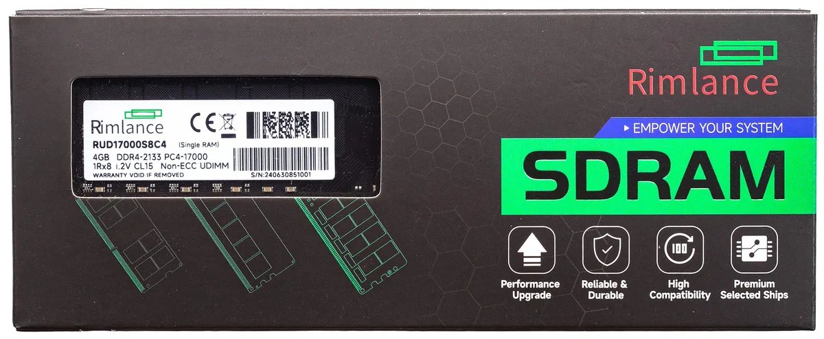Green circuit board with black memory chips, gold edge connectors, standard 288-pin DDR4 UDIMM stick