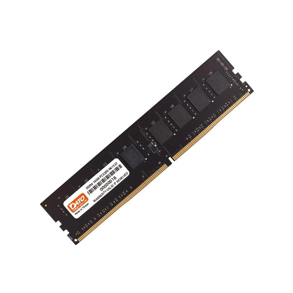 Green circuit board with black chips, thin rectangular DDR4 stick, 288 gold pins, no lights
