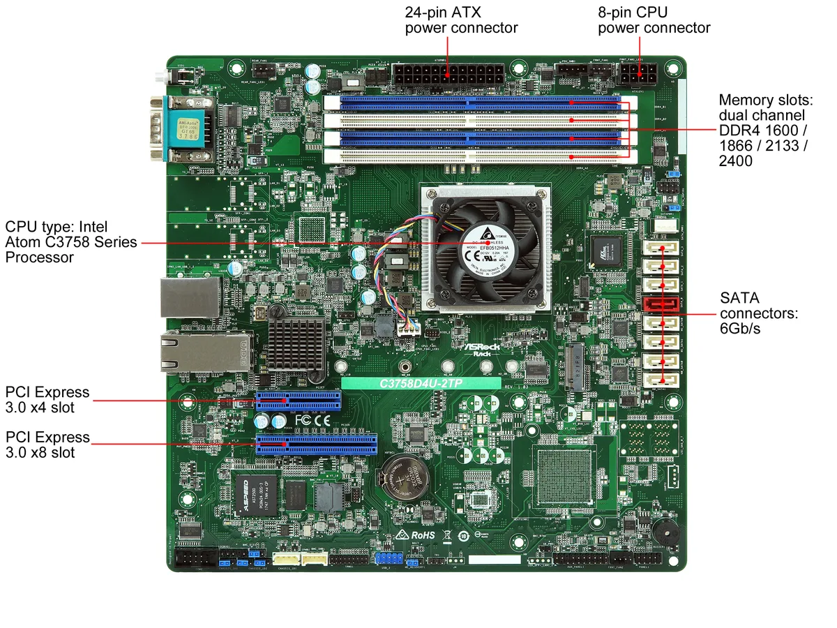 ASRock Rack ASRock Rack C3758D4U-2TP Micro ATX server motherboard 8-core 25W dual 10G LAN — 제품 사진
