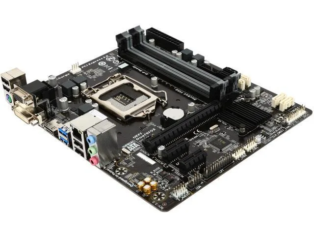 Green Micro ATX motherboard with black sockets and silver heatsinks
