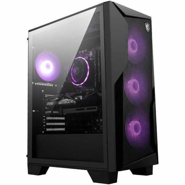 Black mid-tower desktop with mesh front panel