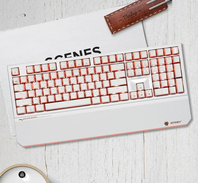 Pink and white full-size mechanical keyboard with white LED backlight, PBT keycaps, Gateron Yellow switches, wired and 2.4G wireless