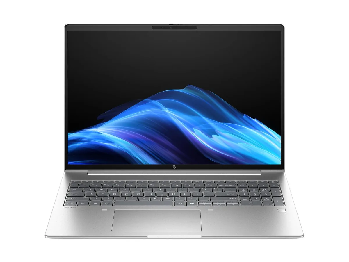Silver 16-inch touchscreen laptop, slim profile, matte finish