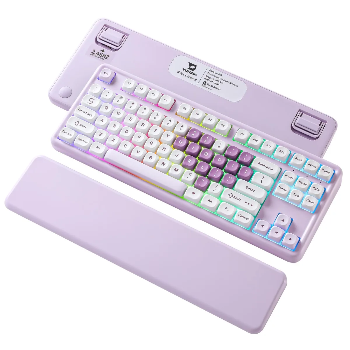 YUNZII YUNZII B87 Heart Wireless Mechanical Gaming Keyboard Purple Cocoa V2 Switch — photo du produit