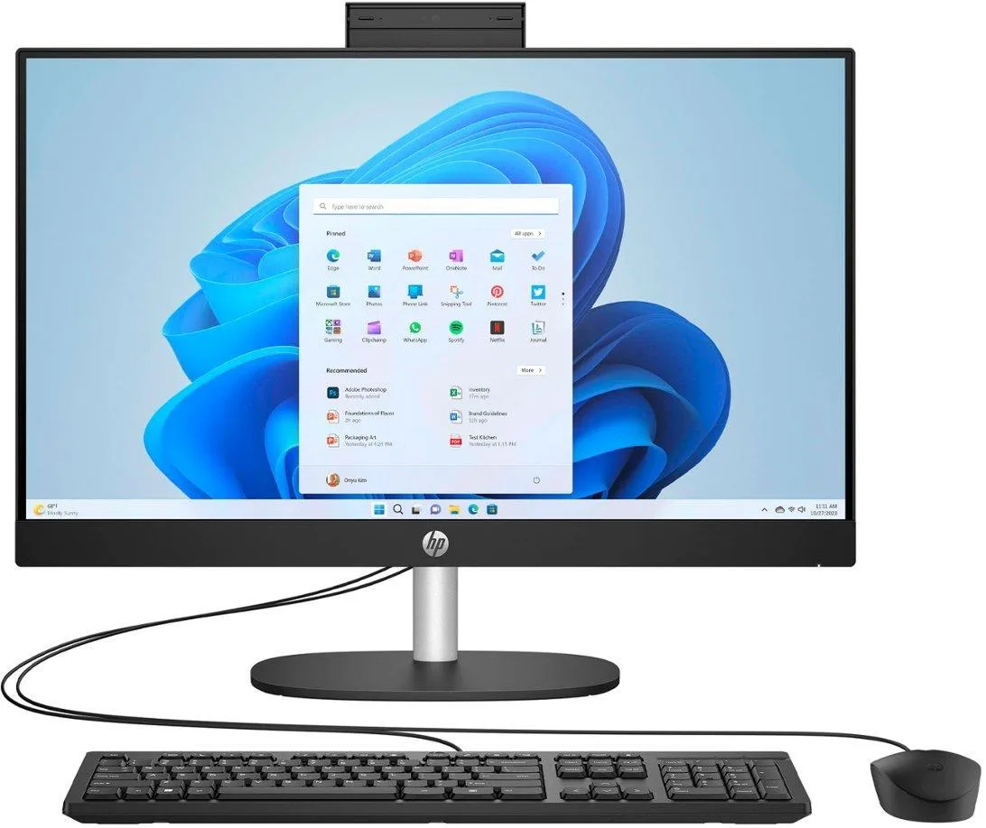 Jet Black 23.8 inch All-in-One desktop with three-sided micro-edge display and integrated base