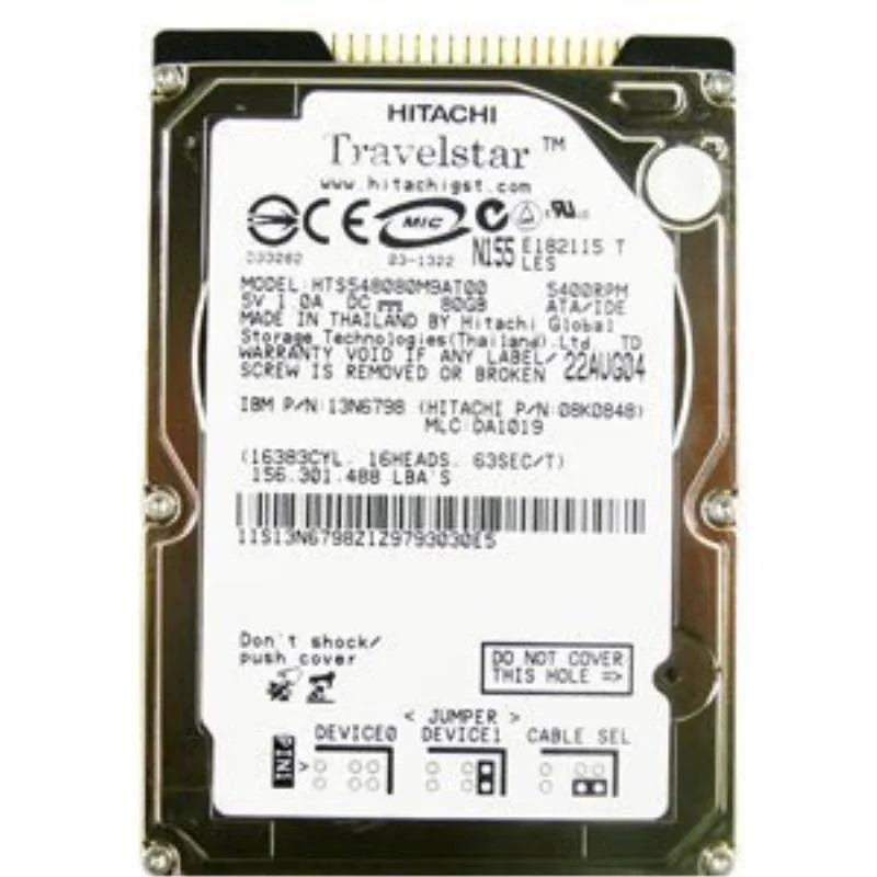 Hitachi, Ltd. Hitachi, Ltd. Travelstar HTS548080M9AT00 80GB 2.5" ATA-100 5400RPM backup media — 商品写真