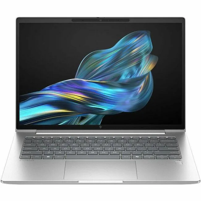 Silver 14-inch laptop, non-touch matte display, closed lid showing HP logo