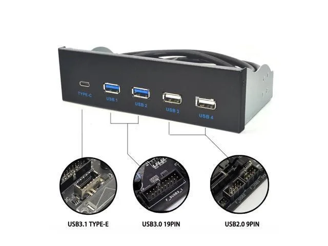 LORDWORLD LORDWORLD 5.25 Inch USB 3.1 GEN2 Front Panel Hub 2×USB 3.0 2×USB 2.0 1×TYPE-C TYPE-E Connector — product photo