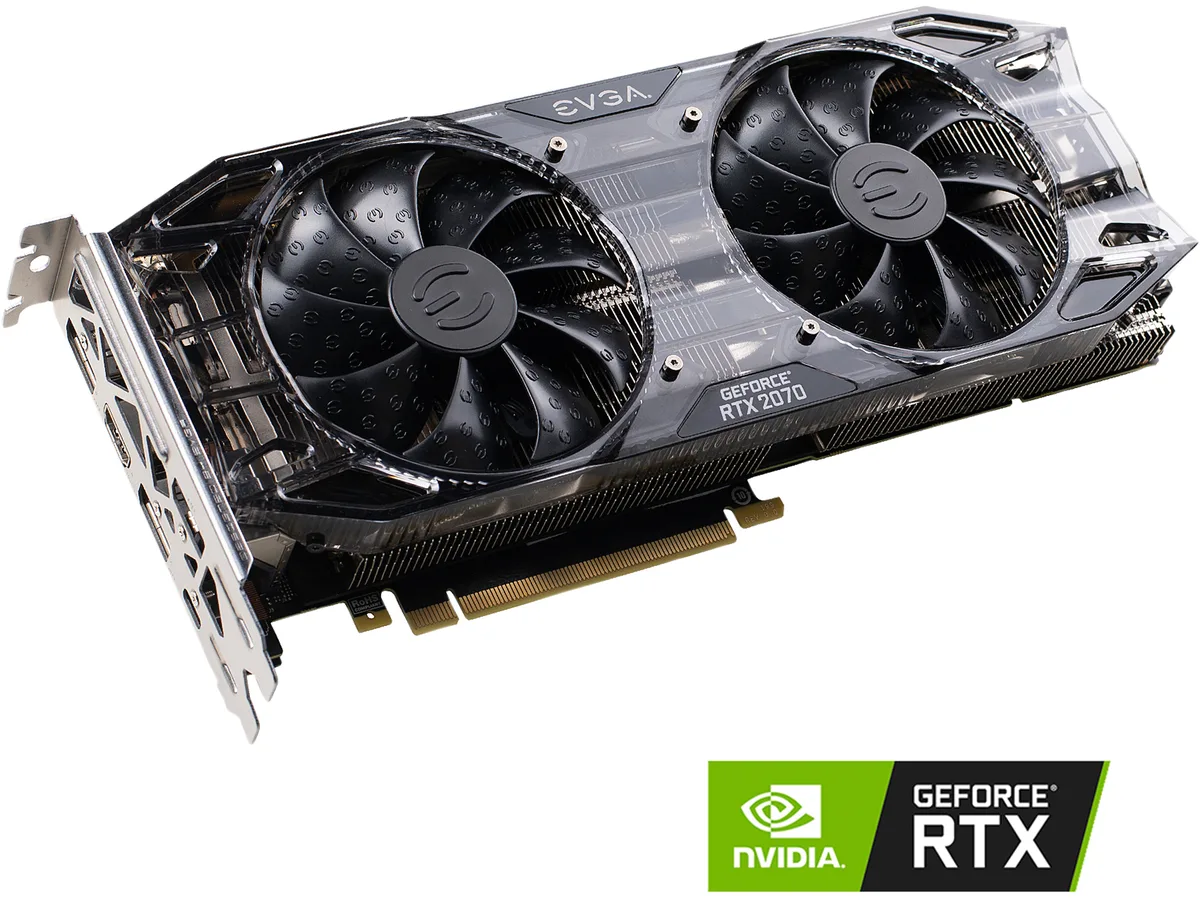 Black dual-fan graphics card with RGB LED accent