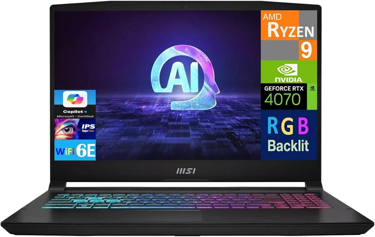 Black 15.6 inch gaming laptop with RGB backlit keyboard