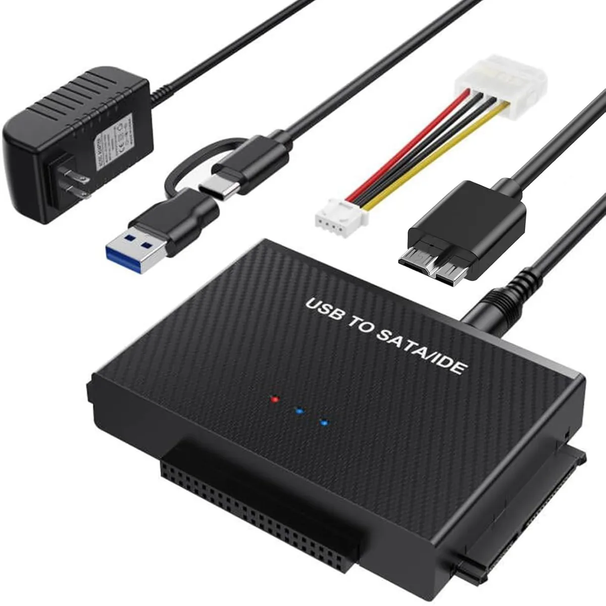 Adiven Adiven AD-STAIDE USB 3.0 SATA IDE adapter with USB-C 12V 2A power — Produktfoto