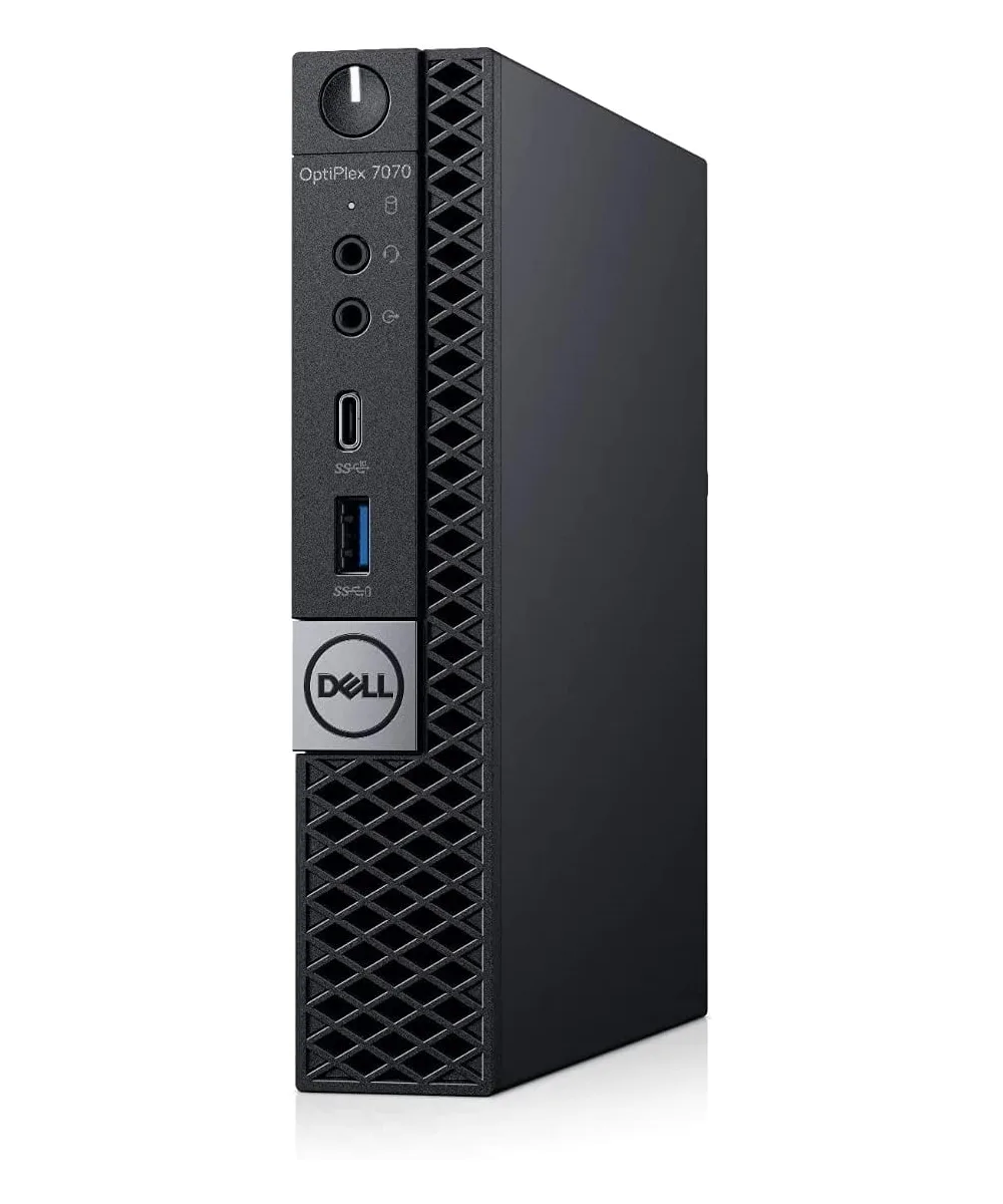 Small black micro tower desktop PC with USB keyboard and mouse