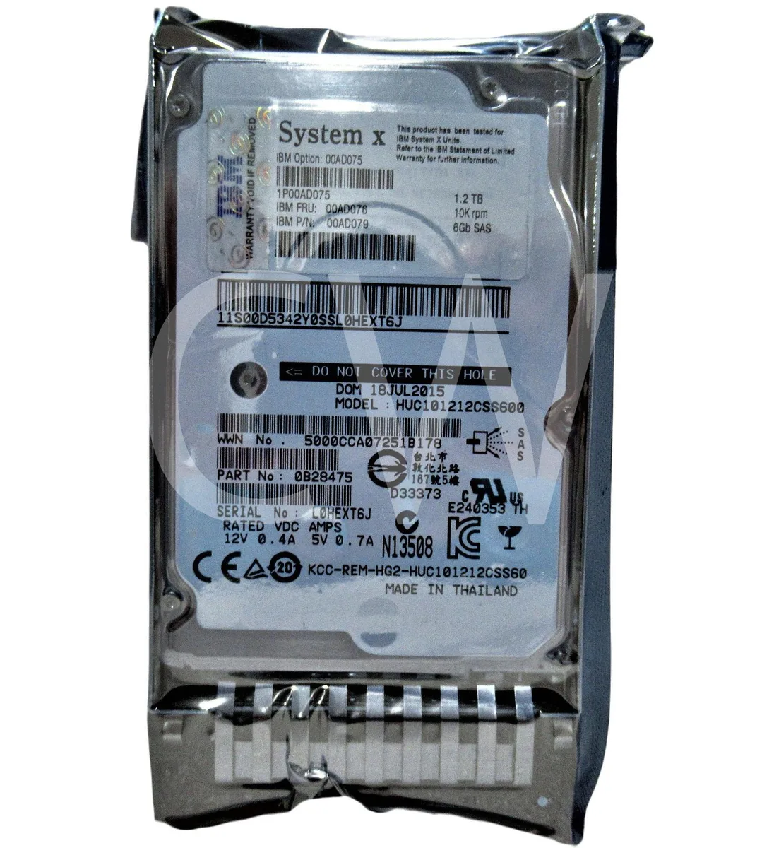 A 2.5 inch SAS hard drive mounted in a black caddy tray