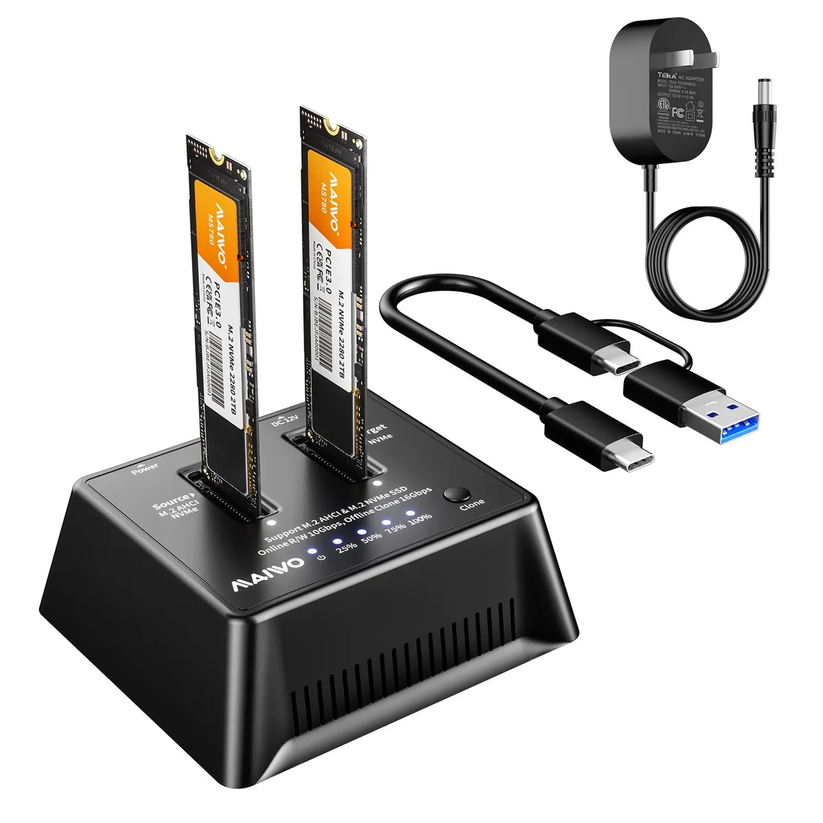 MAIWO MAIWO Dual M.2 NVMe Cloner 10Gbps USB 3.2 Gen 2 Drive Enclosure — termékfotó