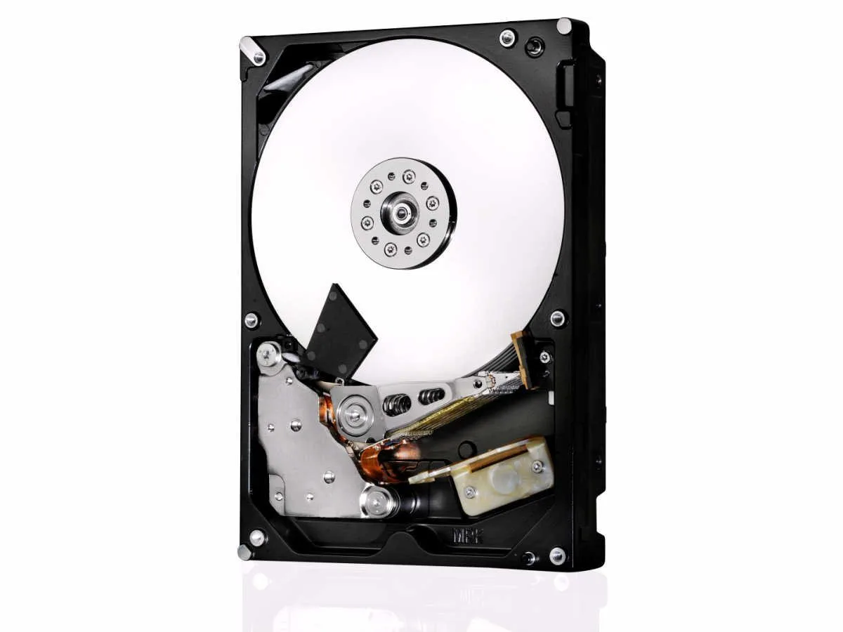 Silver 3.5 inch internal hard drive with circuit board visible underneath