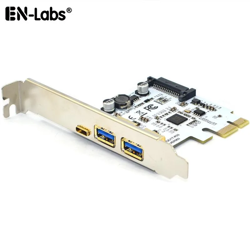 EN-Labs EN-Labs PCIEU35GA2CS expansion card, PCIe 1x to 1 USB-C and 2 USB-A 3.0 5Gbps, SATA power — productfoto