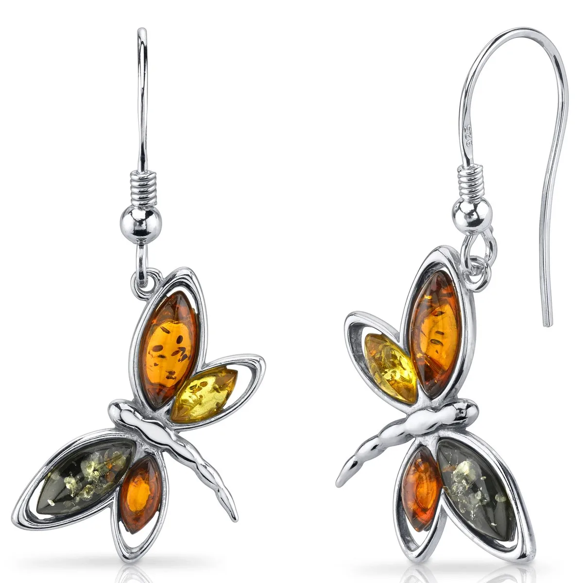 Oravo Oravo SE8484 Baltic Amber Dangle Earrings Sterling Silver Multicolored — toote foto