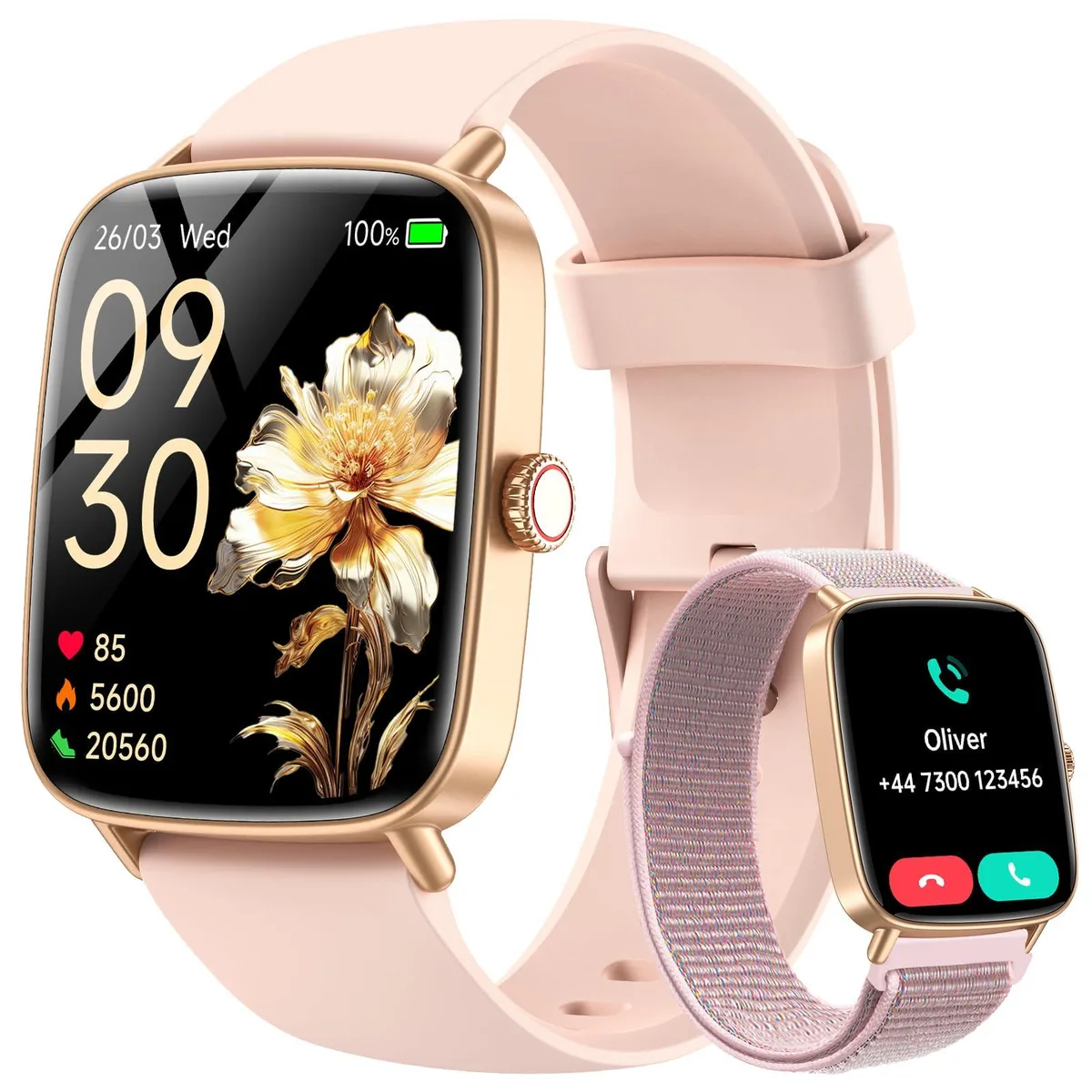  Gydom Smart Watch Pink 1.85" 2 Bands — fotografie produktu