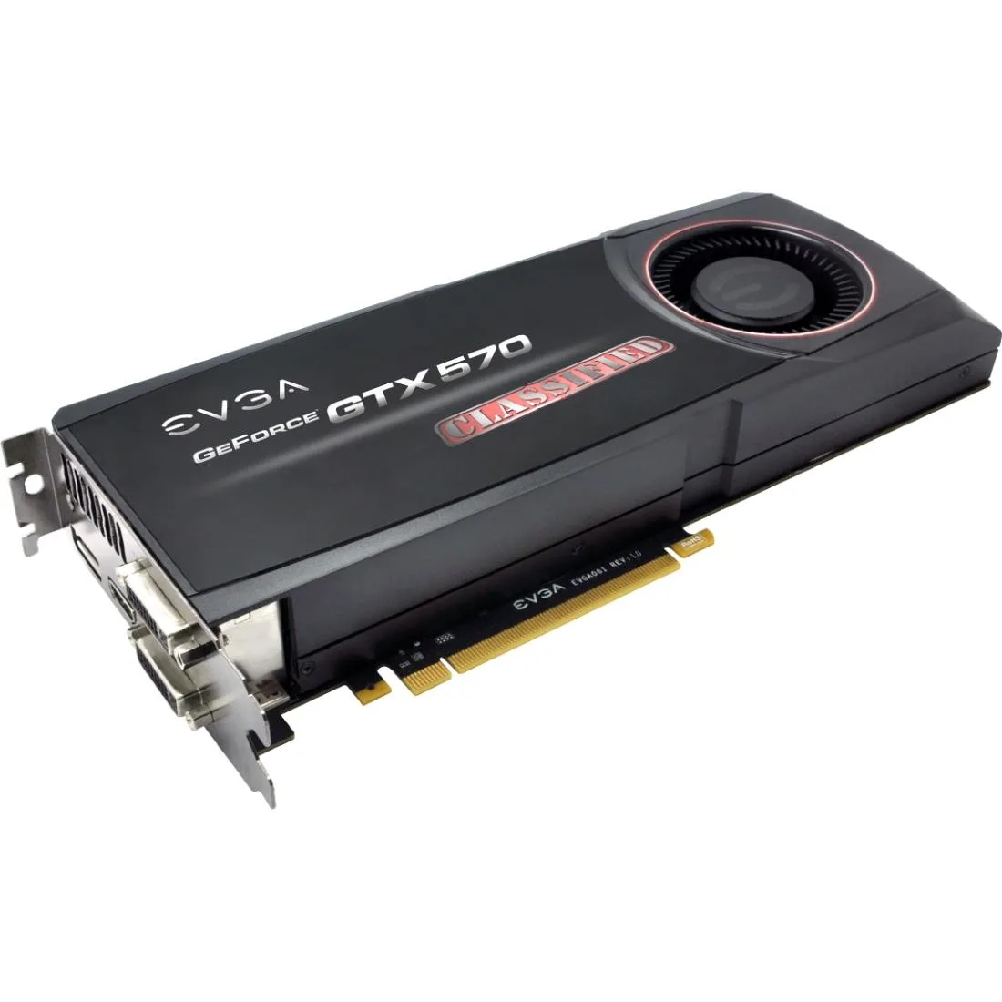 EVGA GeForce GTX 570 graphics card dual-slot cooler with HDMI DisplayPort DVI outputs