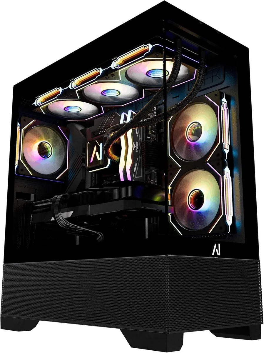 Black AI Galaxy V2 tower with liquid cooling and ARGB fans