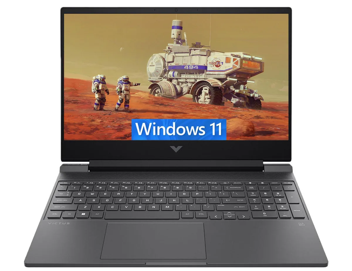 Black 15.6 inch gaming laptop with backlit keyboard