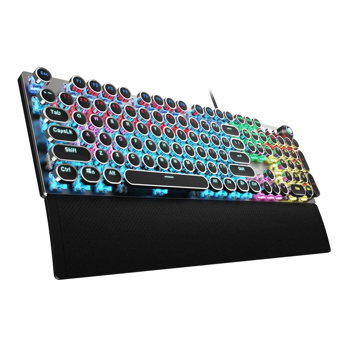 AULA F2088 Typewriter Mechanical Gaming Keyboard Blue Switches Rainbow LED Wrist Rest Media Knob — fotografia produktu