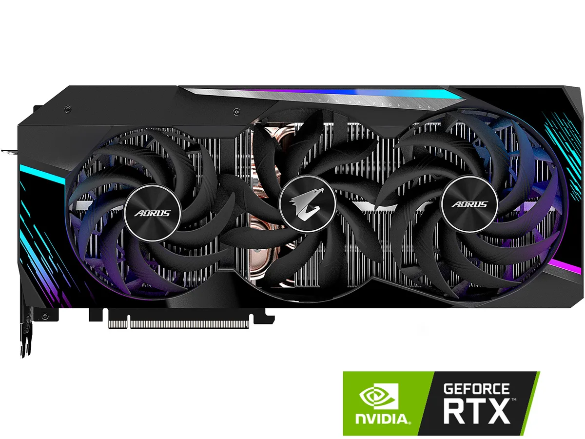 GIGABYTE AORUS GeForce RTX 3080 graphics card with triple-fan cooler, metal backplate and LCD edge display
