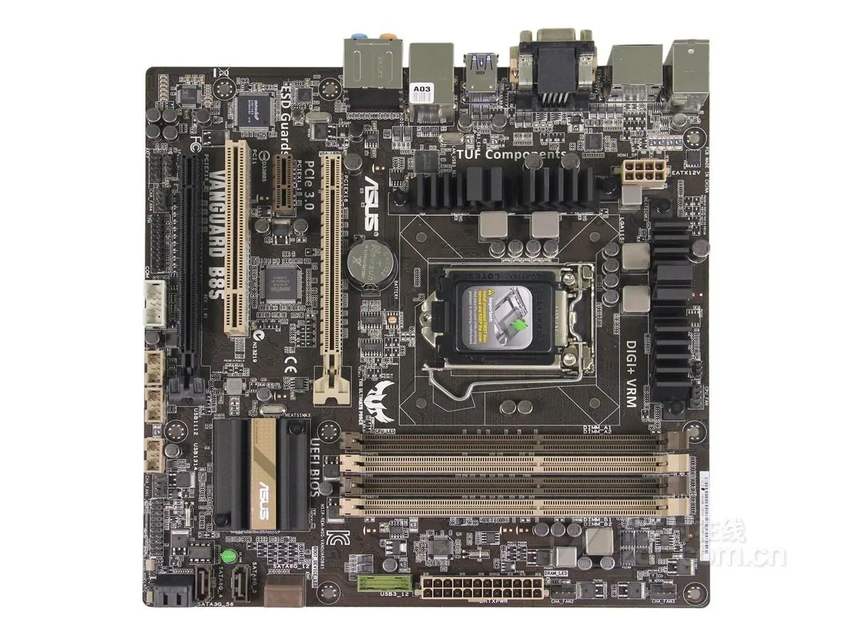 Green rectangular Micro ATX motherboard with silver CPU socket and black DDR3 slots
