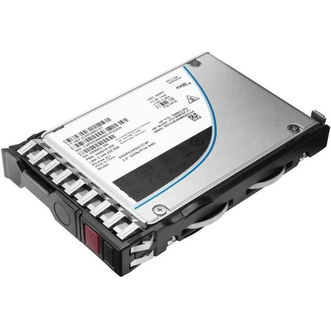 Silver rectangular 2.5 inch SATA solid state drive with label