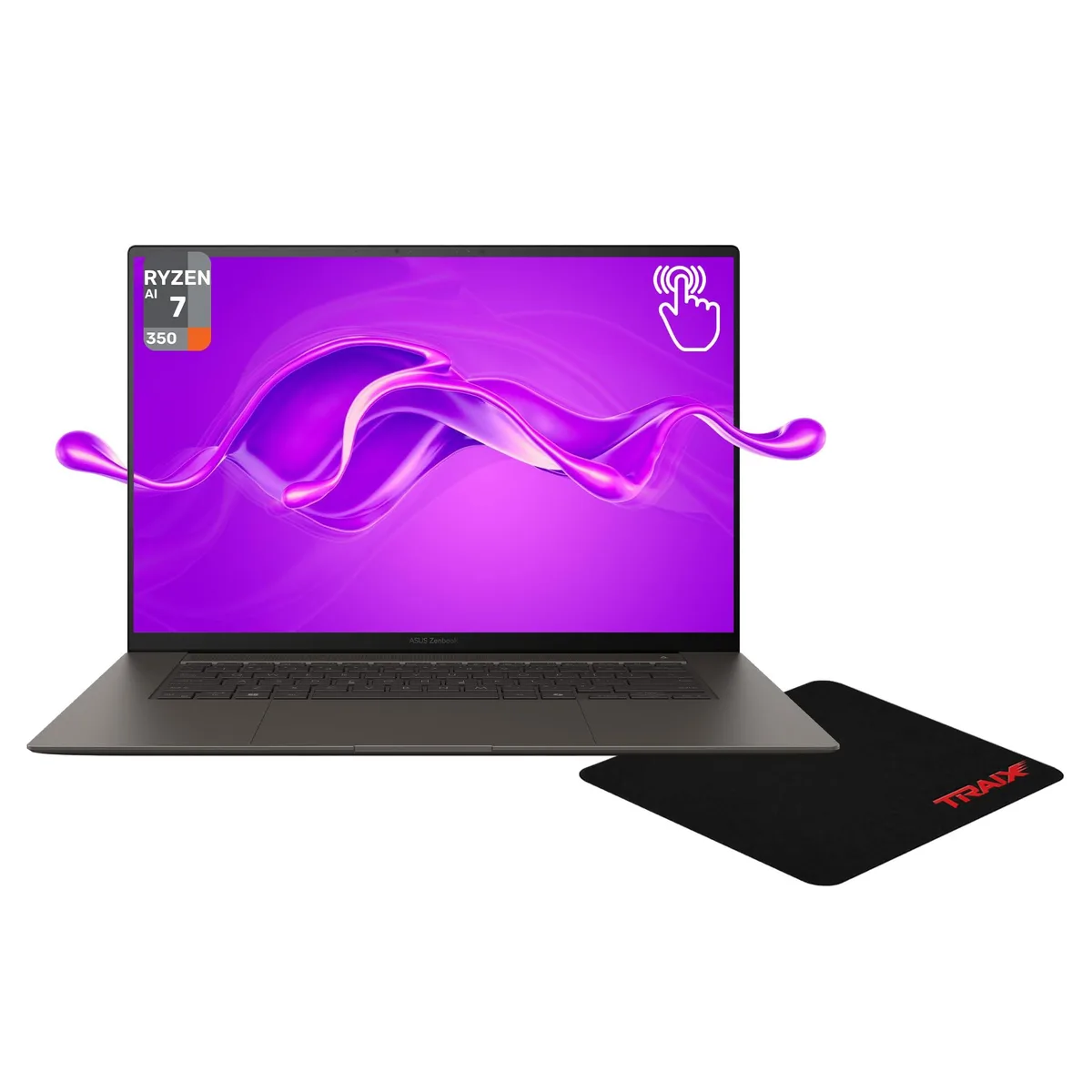 ASUS Zenbook S 16 laptop in Zumaia Gray aluminum with 16 inch 3K OLED touchscreen display
