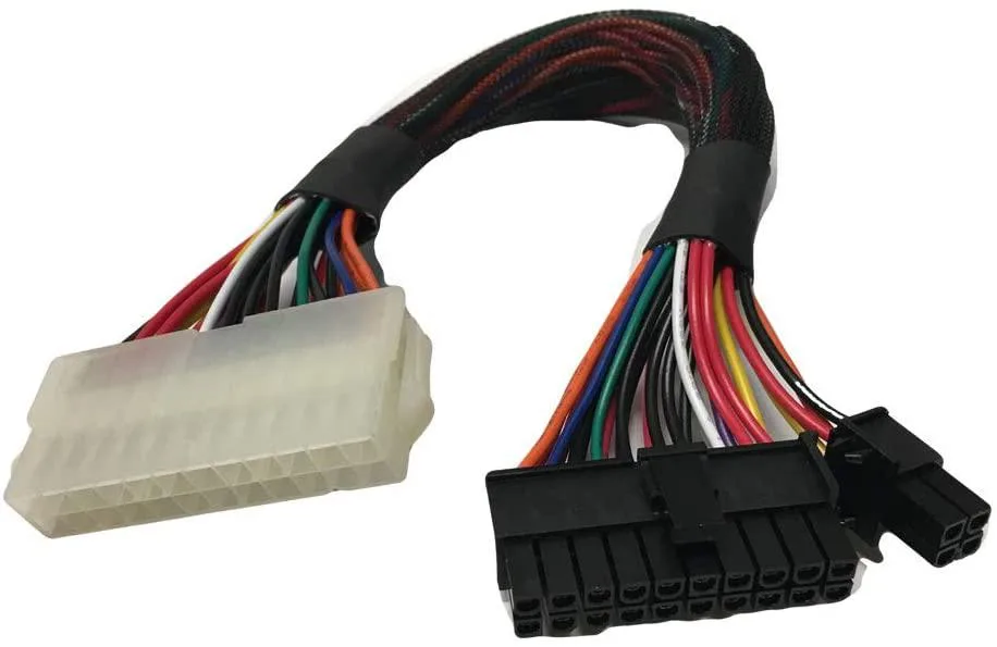 Black 10 inch ATX 24-pin extension cable with 20+4 pin connector