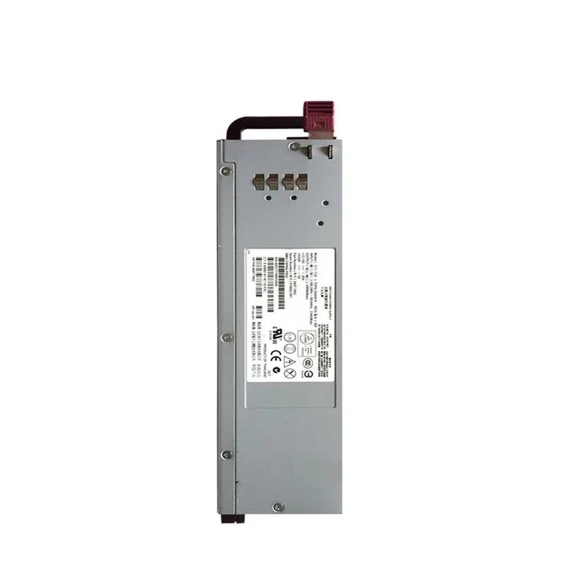 Rectangular silver ATX power supply unit with fan grille and cable bundle