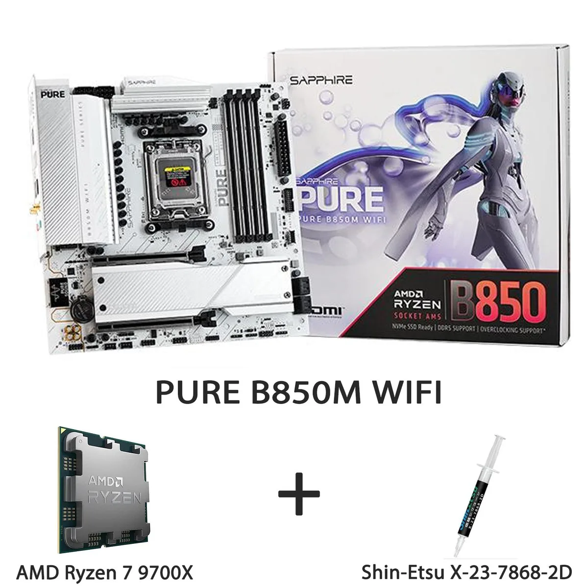 Sapphire Tech Sapphire Tech PURE B850M WIFI AM5 mATX Motherboard + Ryzen 7 9700X Combo — product photo