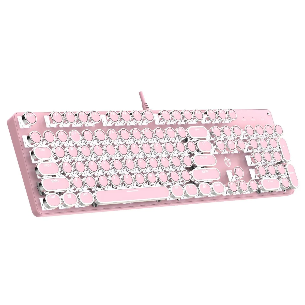 Pink mechanical keyboard with 104 round retro keycaps, wired USB