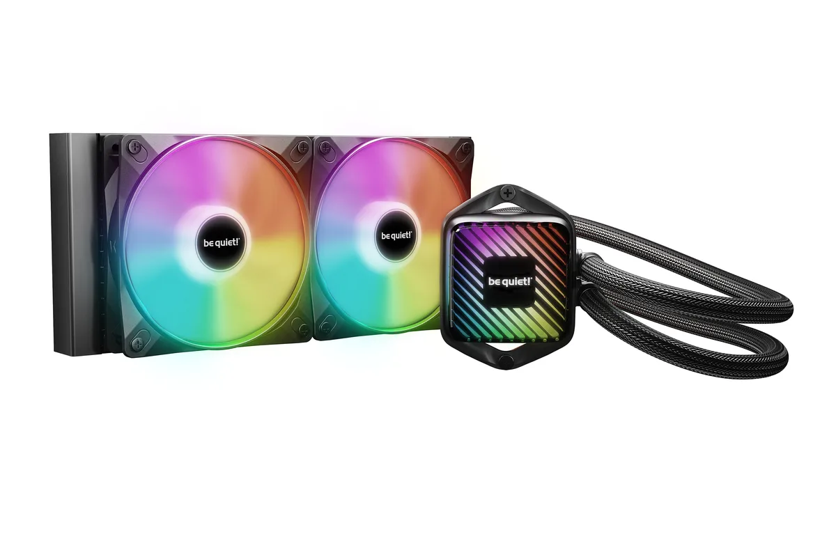 Black 240 mm AIO cooler with two 140 mm fans and ARGB pump block