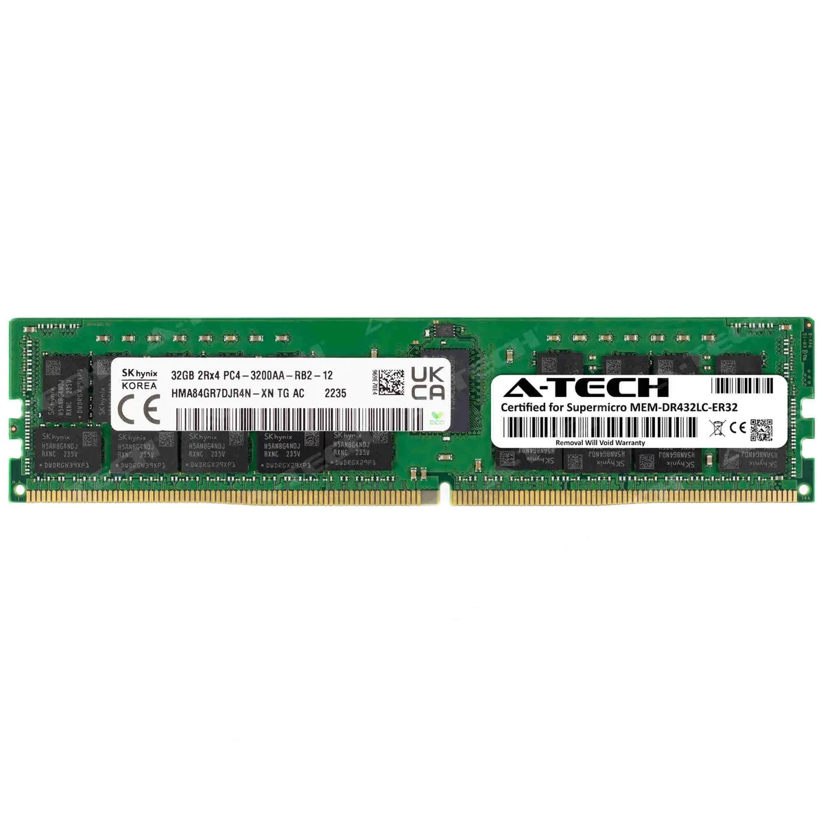Green rectangular DDR4 RDIMM module with black chips and gold contacts