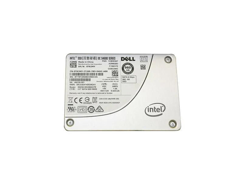 A black 2.5 inch SATA SSD labelled Intel S4600 960GB