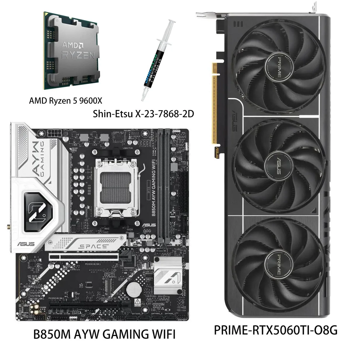 Black ASUS PRIME GeForce RTX 5060 Ti graphics card with dual fans and metal backplate