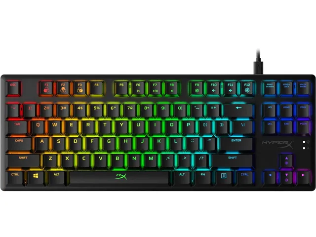 Black tenkeyless mechanical keyboard with aluminum frame and RGB lighting