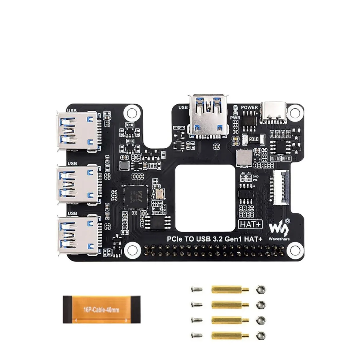 LORDWORLD LORDWORLD PCIe to USB 3.2 HAT for Raspberry Pi 5 4 Ports — Produktfoto