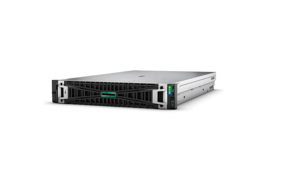 Silver 2U rack server front panel with eight drive bays