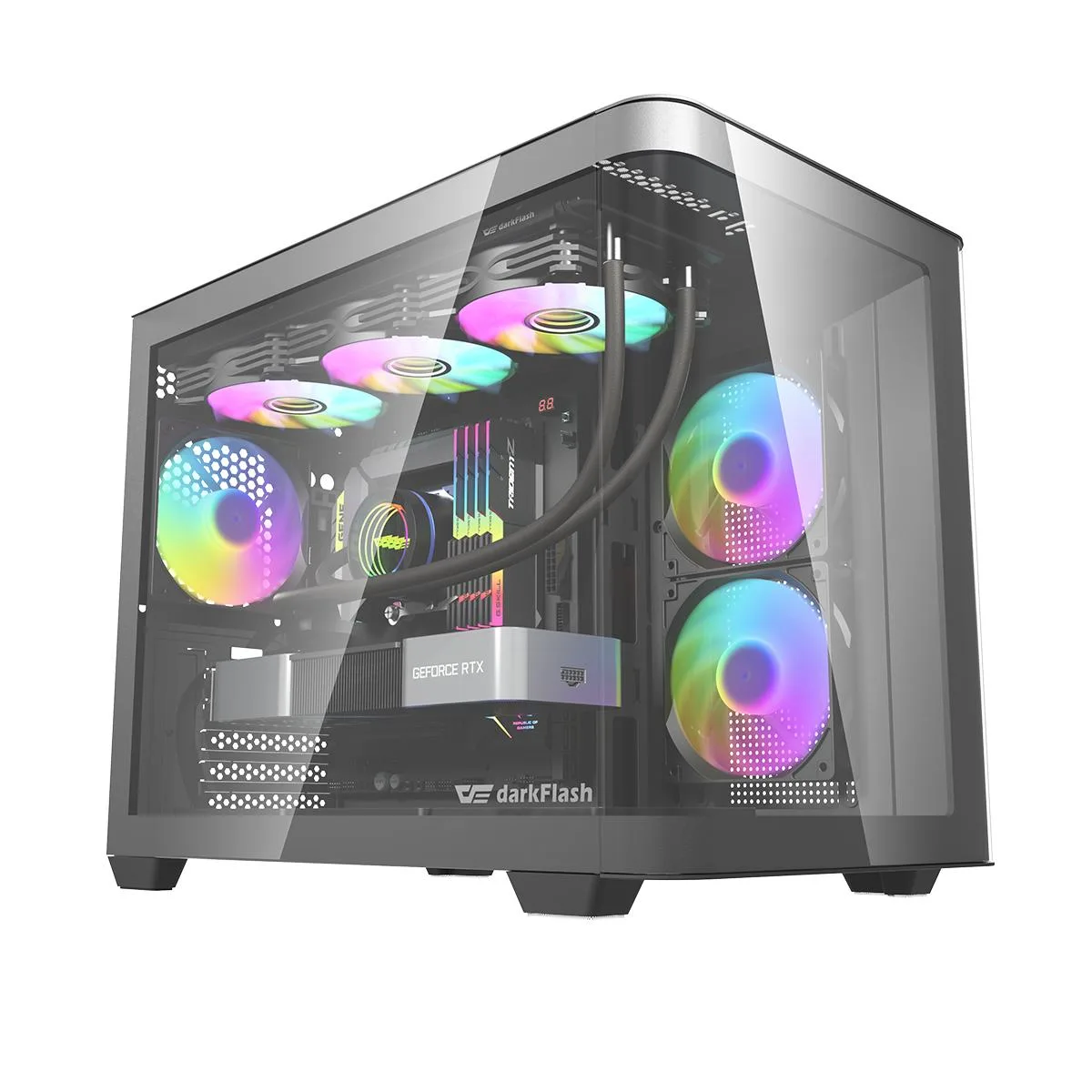 darkFlash darkFlash DPW90M Micro-ATX PC Case, Curved Glass, 3 ARGB Fans, Black — product photo